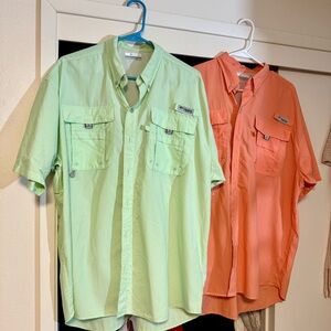 Columbia Men's Casual Button Down Shirts - Light Green and Coral Bundle!